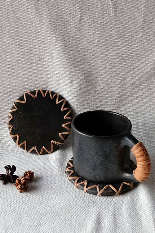 Terracotta by Sachii "Longpi Black Pottery Coasters Round Set of 2