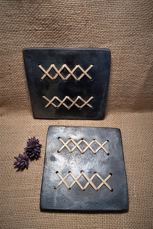 Terracotta by Sachii "Longpi Black Pottery Coaster Square" Set of 2