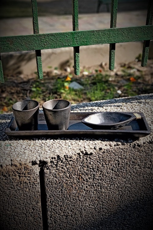 Terracotta by Sachii "Longpi Black Pottery Tumblers, Snack Bowl & Tray Set"