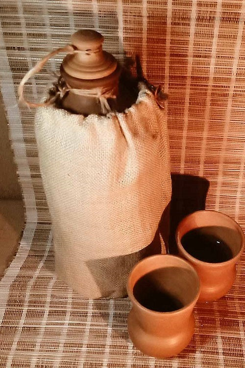 Terracotta by Sachii "Matka" Water Bottle with Jute Bag