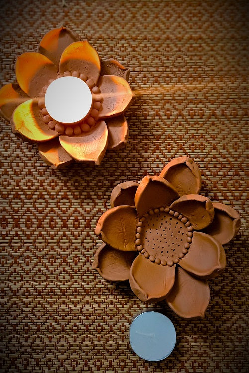 Terracotta by Sachii  "3-D Lotus Diya/Tealight Holder"