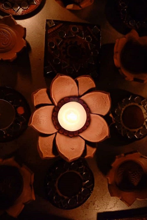 Terracotta by Sachii  "3-D Lotus Diya/Tealight Holder"