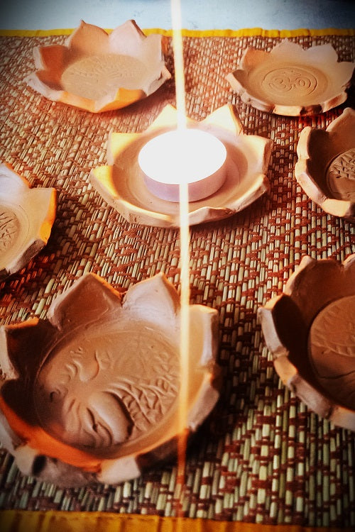 "Lotus Tree Of Life Diya/Tealight Holders Set Of 2"Terracotta by Sachii