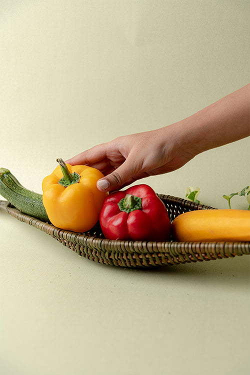 Kadam Haat Handmade Wicker Shikara Bowl(Green)  16"x 5" x2"