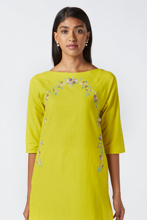 Surya Yellow Hand Embroidered Pure Cotton Kurta For Women Online