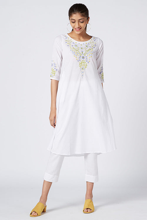 Okhai 'Serene Fragrance' Embroidered Cotton Cambric Dress