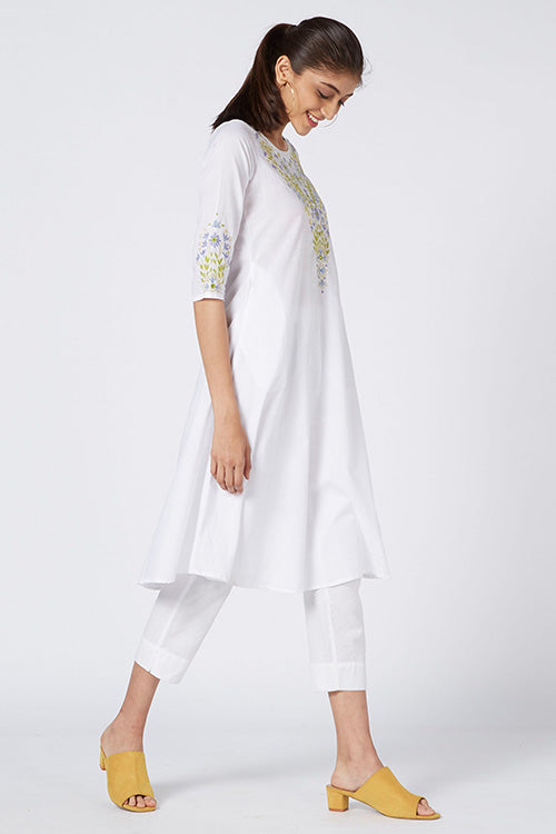 Okhai 'Serene Fragrance' Embroidered Cotton Cambric Dress