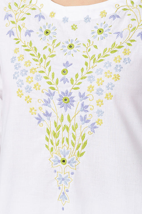 Okhai 'Serene Fragrance' Embroidered Cotton Cambric Dress