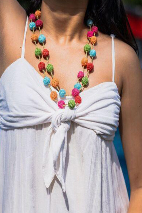 Samoolam Handmade Crochet Mela Necklace - Multicolour Beads