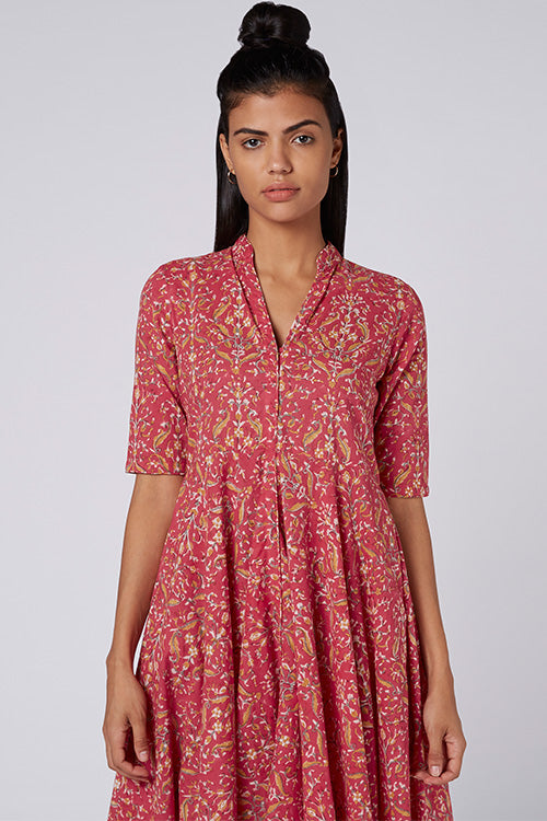 Cosmos Cotton Mirror Work Printed Floral Summer Dress For Women