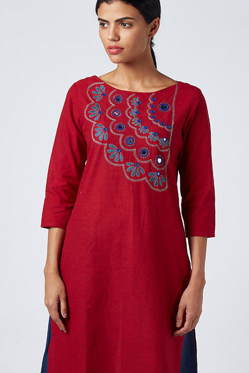 Trailblazer Maroon Embroidered Cotton Kurta For Women Online