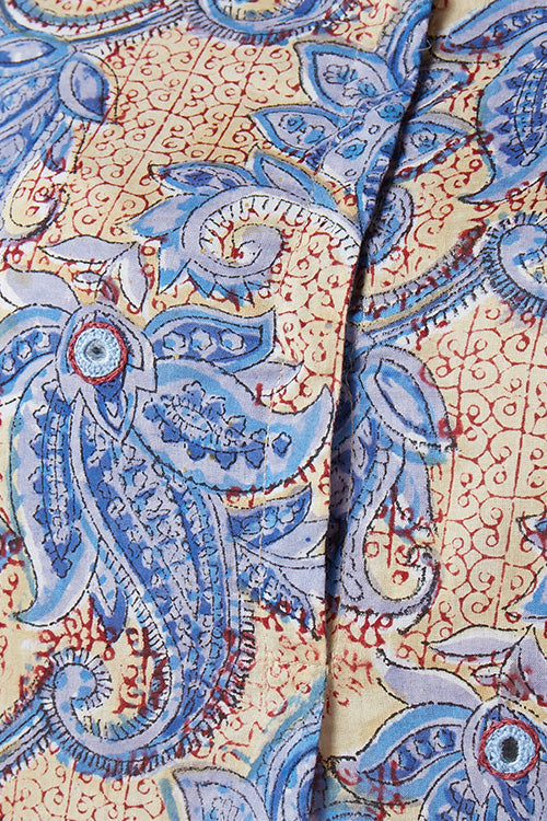 Okhai 'Iris' Embroidered Cotton Hand Block Print Kurta | Relove
