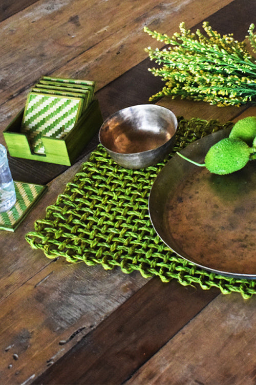 Kadam Haat Handmade Sabai Grass Table Mat (Green)