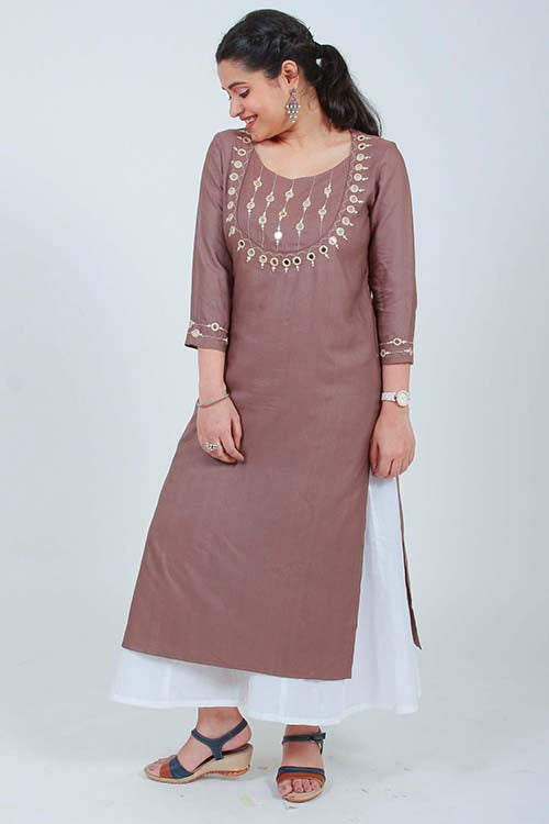 Urmul Naira Grey Embroidered Cotton Silk Kurta Set Online