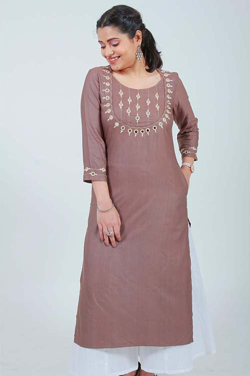 Urmul 'Naira' Hand Embroidered Grey cotton silk kurta