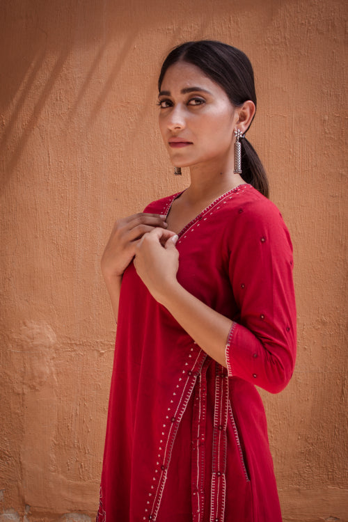 Urmul'Hoor' Laal Ishq Cotton Kurti.(2pc kurta and pant set )