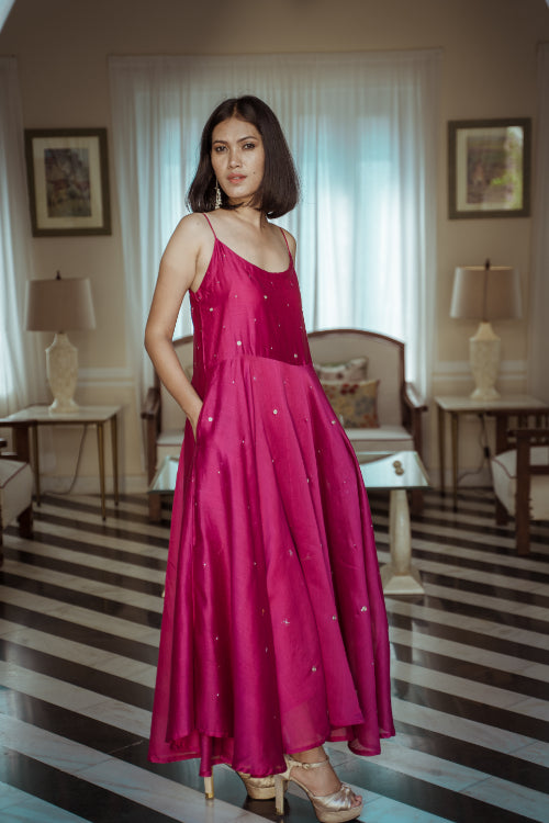 Urmul'Periwinkle' Solasta chanderi long flowy dress