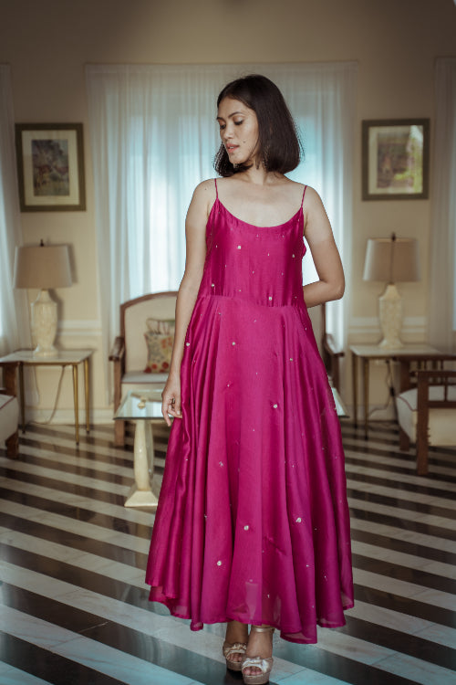 Urmul'Periwinkle' Solasta chanderi long flowy dress