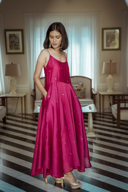 Urmul'Periwinkle' Solasta chanderi long flowy dress