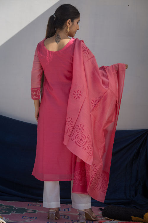 Urmul'Rama' Festive' Chanderi Kurti.(2Pc Kurta And Dupatta Set)