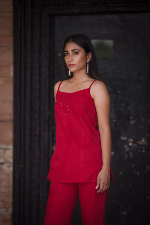 Urmul'Sayonee' Laal ishq Cotton wrap kurti (3pc kurta,sleeve and pant set )