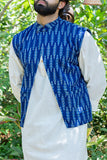 Okhai Blue Ikkat Koti Nehru Jacket For Men Online