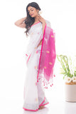  Pink Buti Soft Handwoven Bengal Linen Saree Online