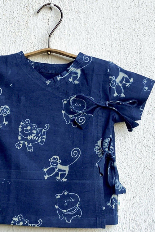 Whitewater Kids Unisex Organic Newborn Bag - Zoo Indigo Print Angrakha with White Angrakha