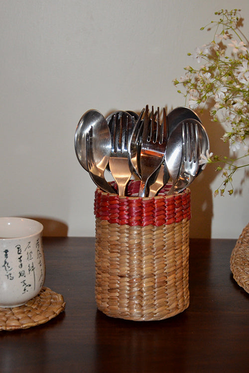 Dharini Water Hyacinth Pen/Cutlery Holder (Red-Natural)
