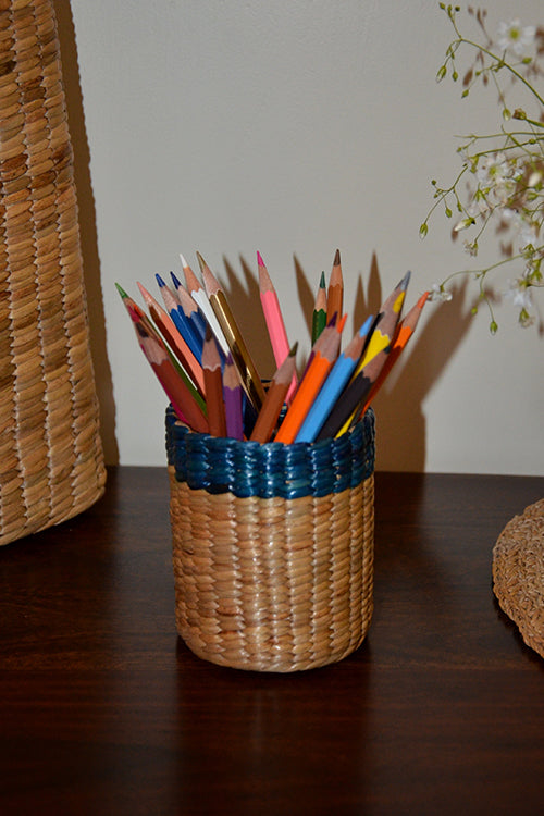 Dharini Water Hyacinth Pen/Cutlery Holder (Blue-Natural)