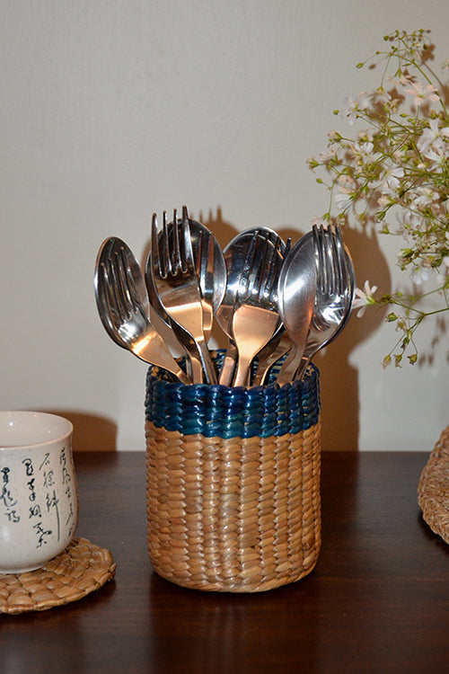 Dharini Water Hyacinth Pen/Cutlery Holder (Blue-Natural)