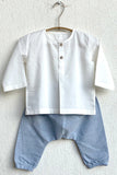 Unisex Organic Essential White Kurta Top With Blue Chambray Pants Whitewater Kids