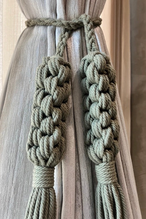 House Of Macrame "Crown Knot" Curtain Tie-Backs - Green