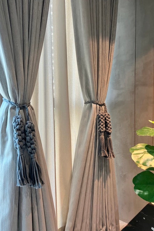 House Of Macrame "Crown Knot" Curtain Tie-Backs - Grey