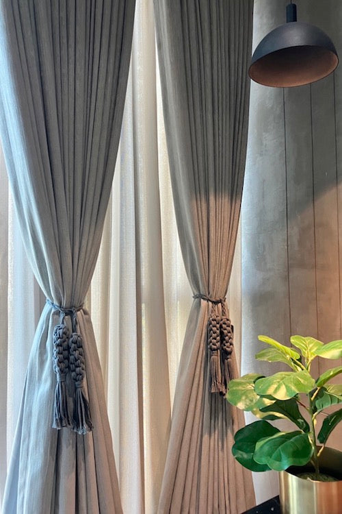 House Of Macrame "Crown Knot" Curtain Tie-Backs - Grey