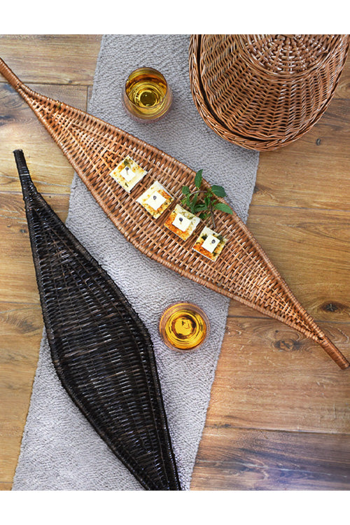 Kadam Haat Handmade Wicker Shikara Platter  (Black)
