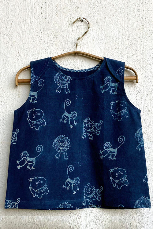 Whitewater Kids Unisex Organic Zoo Jhabla With Indigo Check Pants