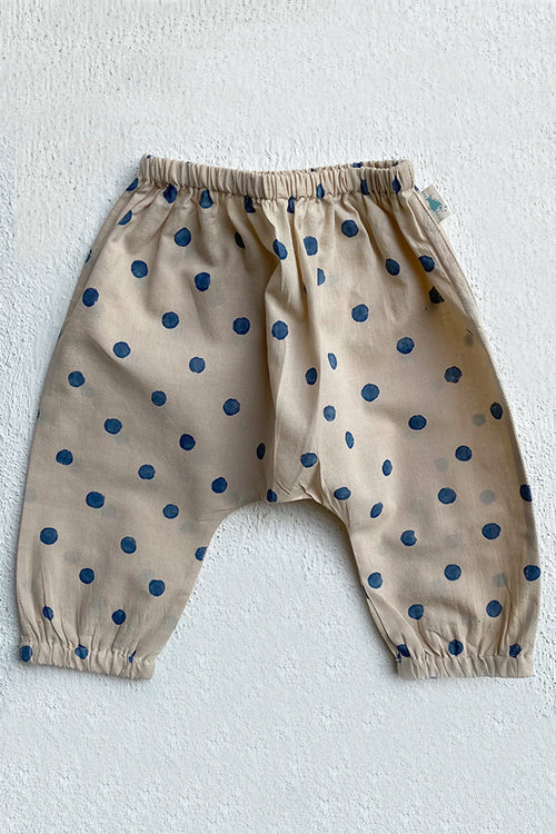 Unisex Organic Indigo Beige Angrakha Top With Polka Pants Whitewater Kids