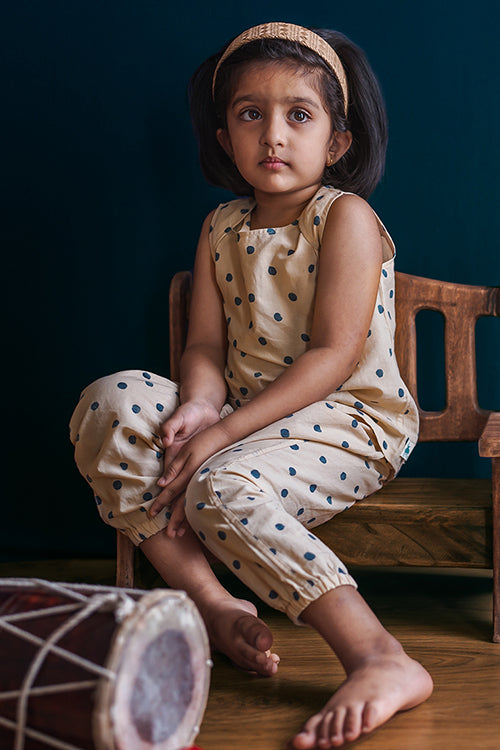 Unisex Organic Indigo Beige Jabla With Polka Pants Whitewater Kids