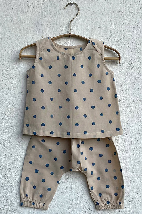 Unisex Organic Indigo Beige Jabla With Polka Pants Whitewater Kids