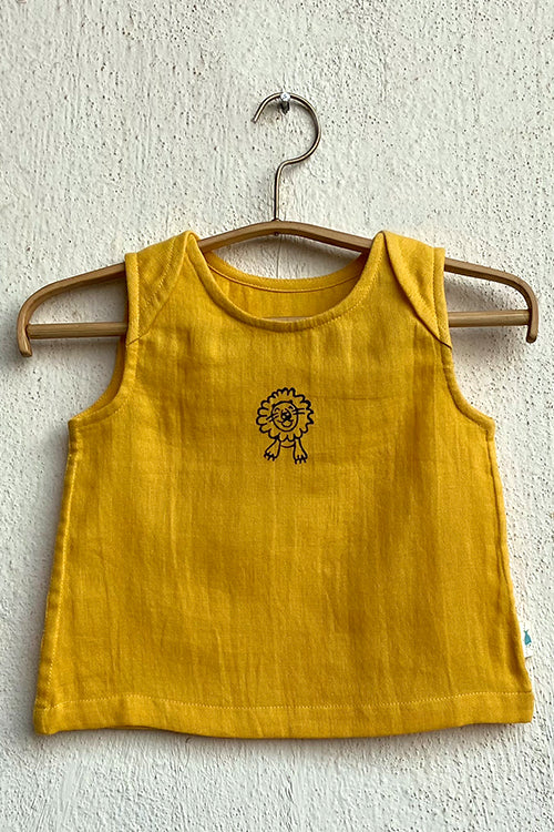 Whitewater Kids Unisex Organic Zoo Yellow Jhabla With Indigo Check Pants