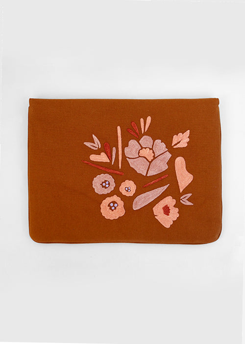Zaina By Ctok Corsage- Aari Embroidered Laptop Sleeve BrownSize : 15.5" by 11"