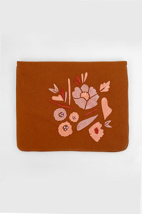 Zaina By Ctok Corsage- Aari Embroidered Laptop Sleeve BrownSize : 15.5" by 11"