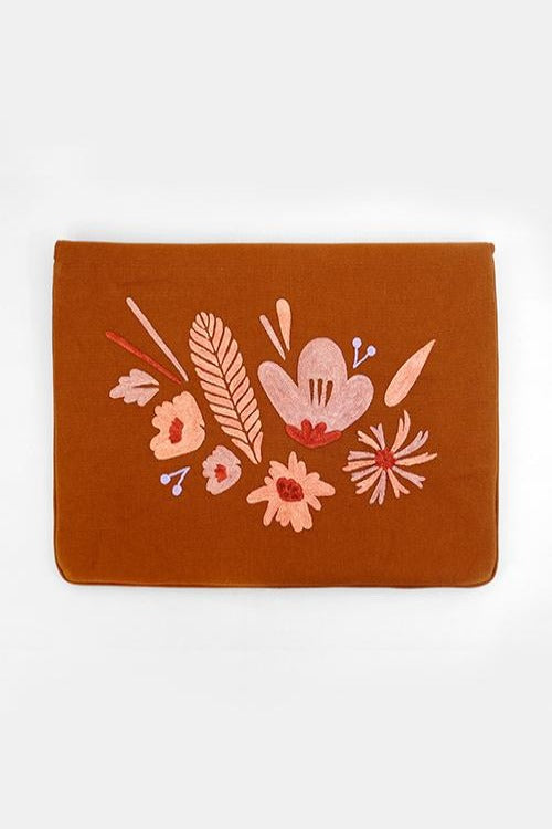 Zaina By Ctok Bouquet - Aari Embroidered Laptop Sleeve BrownSize : 10.5" by 7.5"