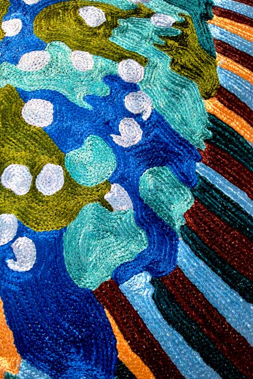 Zaina By Ctok'-Kingfisher Hand Embroidered Chainstitch Cushion Cover Green