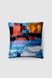 Zaina By Ctok'- Dal Lake Musings Hand Embroidered Cushion Cover Blue