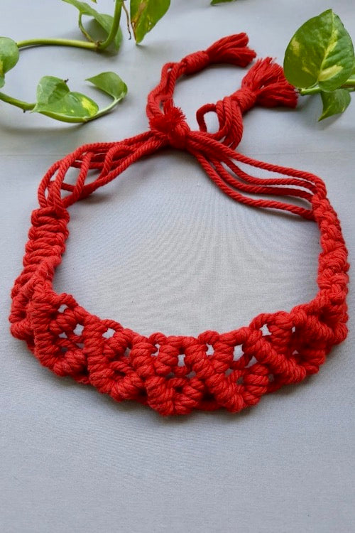 House of Macrame Handcrafted Macrame Headband - Red