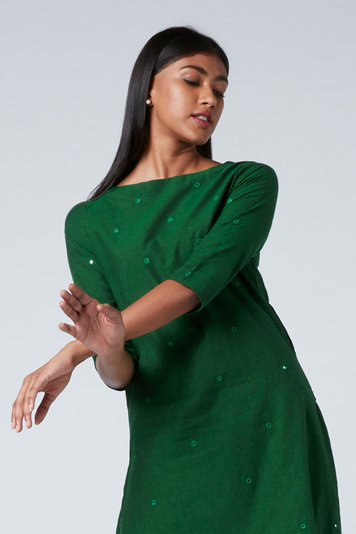 Green Meadow Mirror Work Embroidered Kurta For Women Online