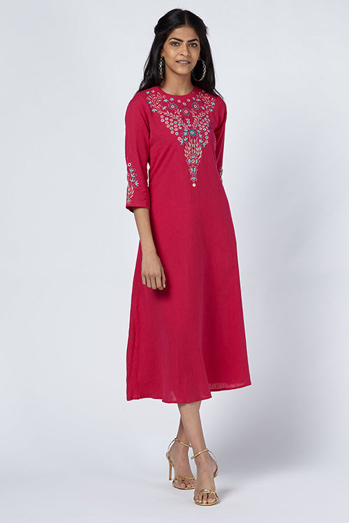 Okhai 'Gulmarg' Embroidered Cotton Handloom Dress