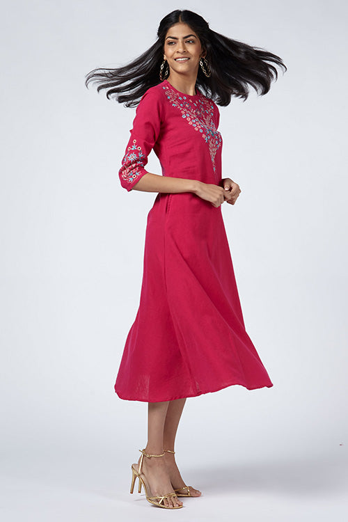 Okhai 'Gulmarg' Embroidered Cotton Handloom Dress